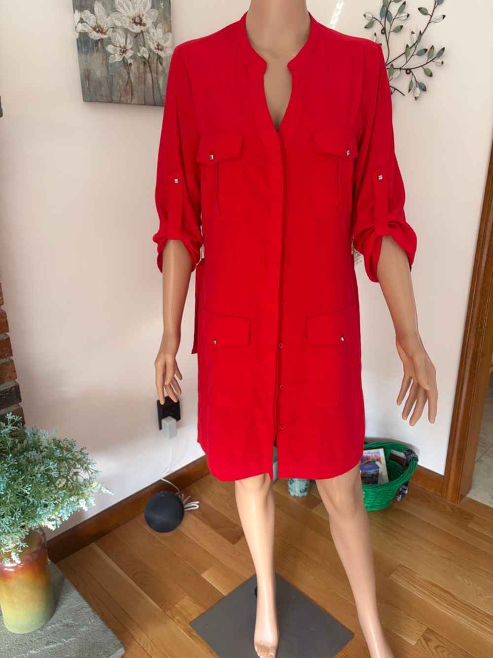 Express Red Midi Shirt Dress